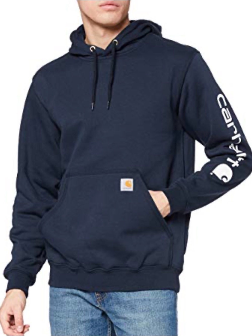Carhartt Navy Hooded Sweatshirt with Sleeve Logo